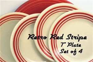 Four Retro Red Stripe 7 inch Salad Plate