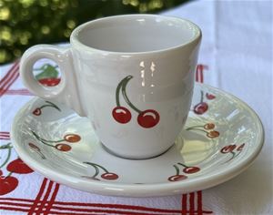 Cherries on White Demitasse Cup and Saucer
