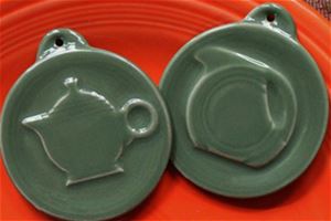Sage Embossed Disk Pitcher and Teapot Ornament Set