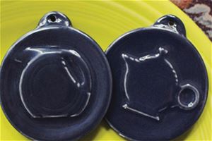 Slate Embossed Disk Pitcher and Teapot Ornament Set